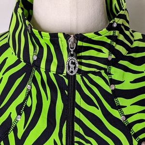 New Christine Alexander Green Animal Print Jacket Swarovski Crystals Large